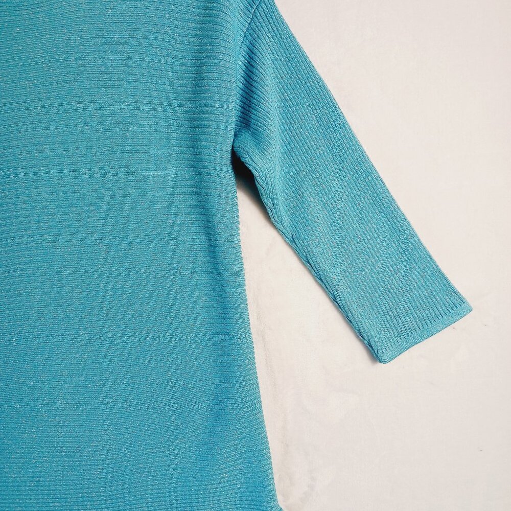 Chico's, Turquoise Blue, Sparkle, Ribbed Knit Top with 3/4 Sleeves, Size Small - Picture 6 of 12